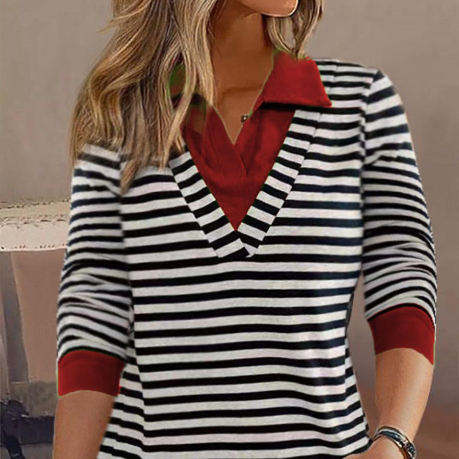 Damen - Gestreiftes Sweatshirt - Baumwolle - Lockere Passform für ultimativen Komfort