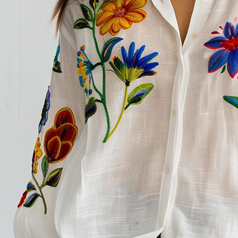 Damen - Geblümte bluse - Baumwoll - Stilvoll und bequem - Ideal für den Alltag und lässige Anlässe