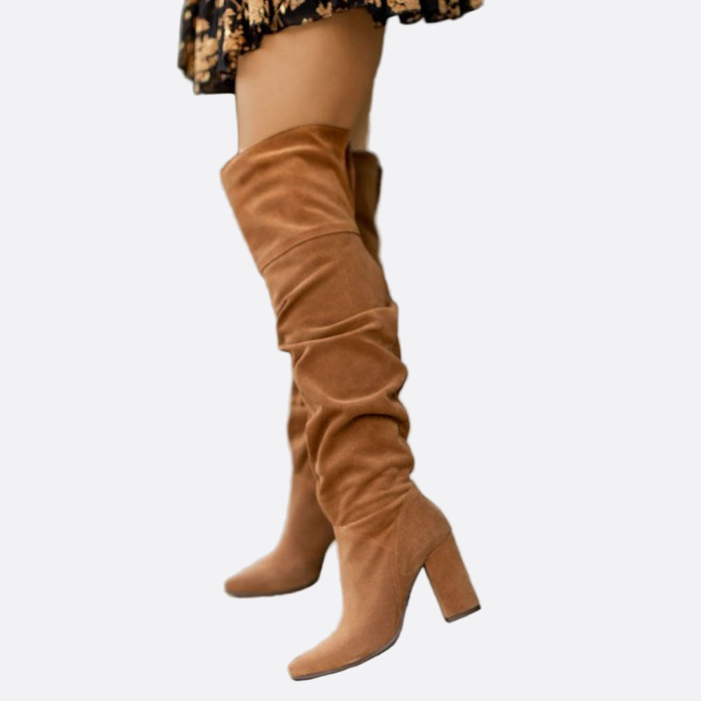 Damen - Kniehohe Stiefel - Hoher Blockabsatz - Modischer Stil für jeden Anlass