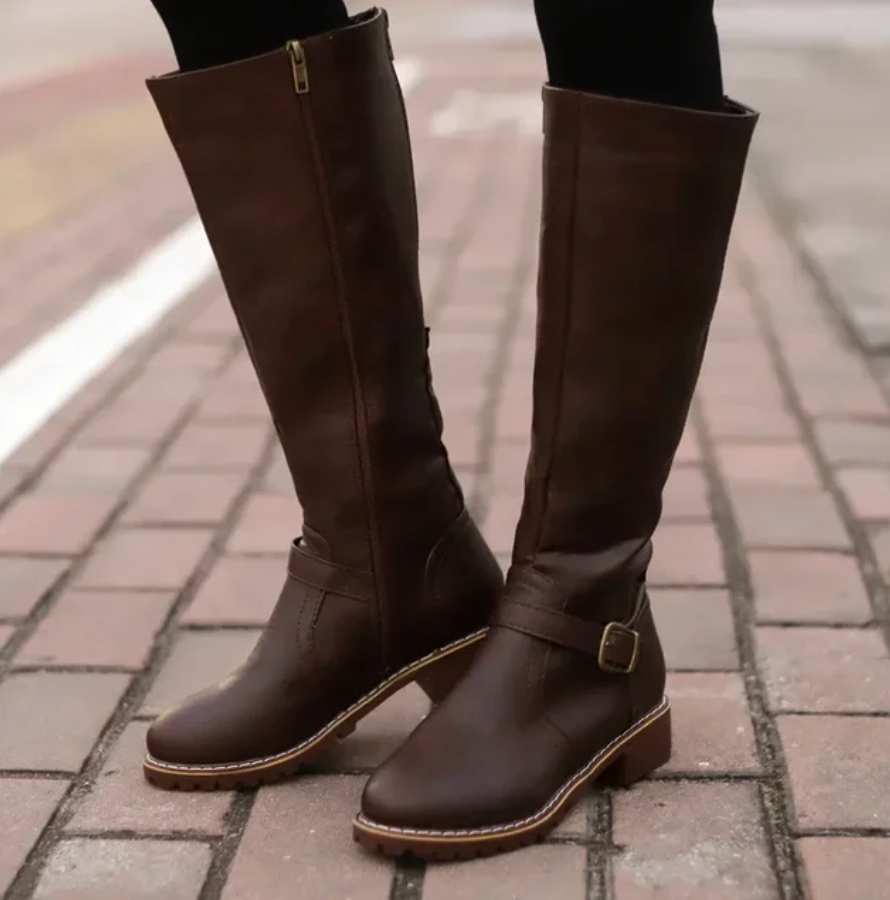 Damen - Kniehohe Stiefel - Niedriger Absatz - Stilvolle und Bequeme Stiefel für Jeden Anlass