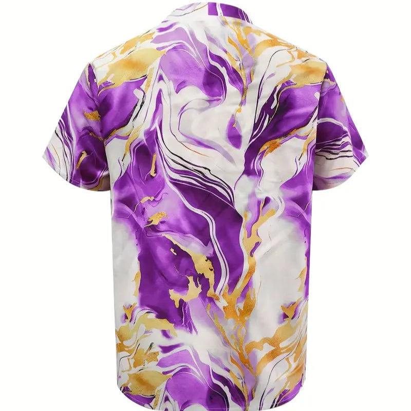 Damen - Elegantes Kurzarmshirt - Seidig Weiche Material - Marmor Print - Stilvolles Design für jeden Anlass