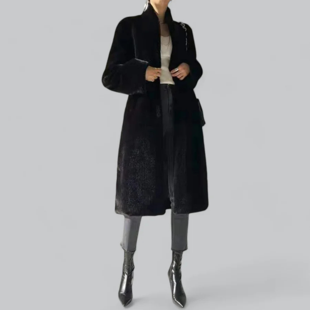 Damen - Langer schwarzer Trenchcoat - Schmale Passform - Klassischen Stil - Zeitloses für jede Garderobe