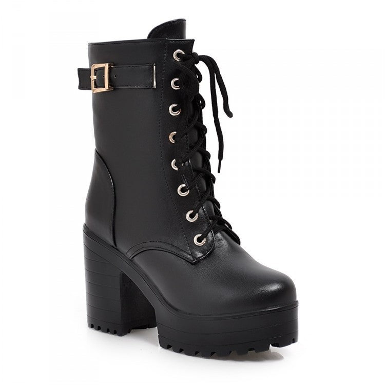 Damen - Stiefel - Schnürstiefel mit Schnalle - Bequeme Stiefel für Jeden Anlass