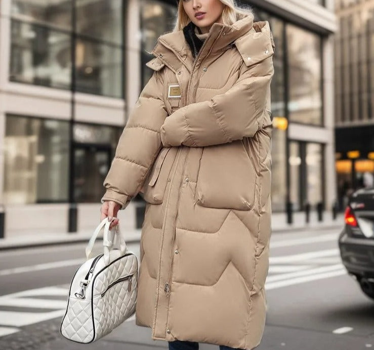 Damen - Maxi Langer gepolsterter Mantel - Kapuze - Bequemer Winterstyle für kalte Tage