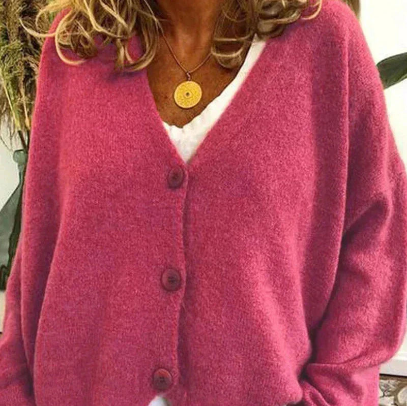 Damen - Strickjacke mit V-Ausschnitt - Knopfleiste - Stylisch und Warm für die kalte Jahreszeit