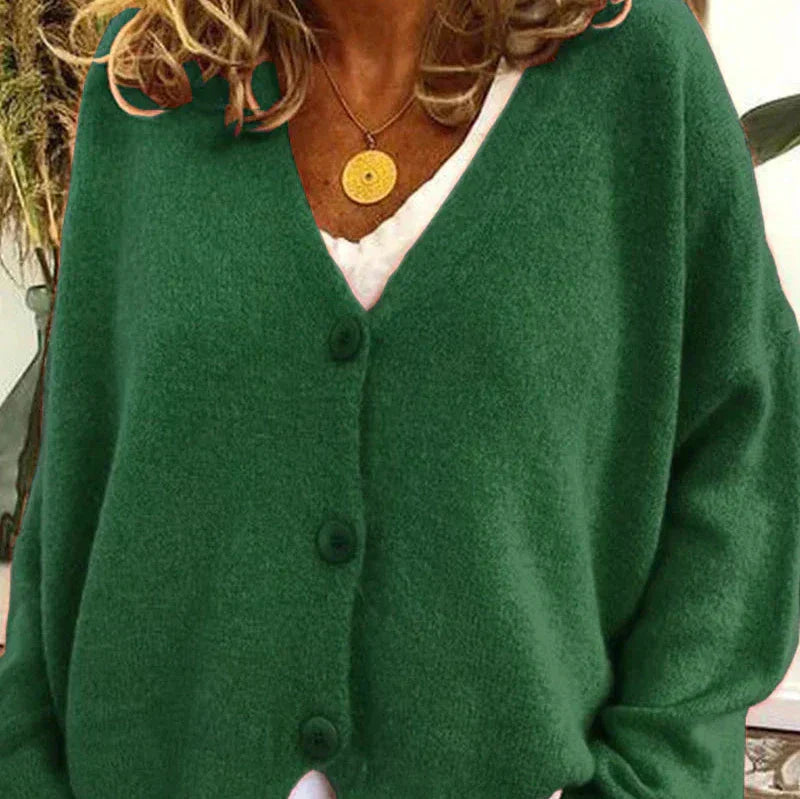 Damen - Strickjacke mit V-Ausschnitt - Knopfleiste - Stylisch und Warm für die kalte Jahreszeit