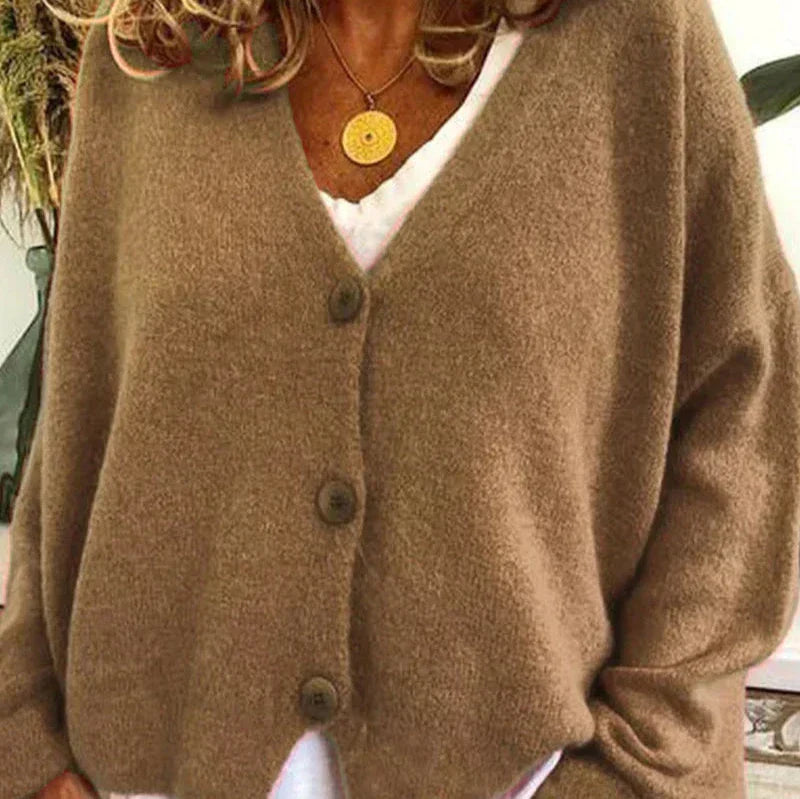 Damen - Strickjacke mit V-Ausschnitt - Knopfleiste - Stylisch und Warm für die kalte Jahreszeit