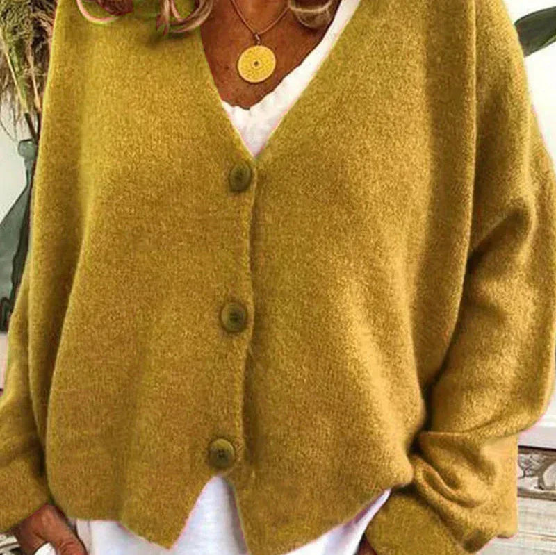 Damen - Strickjacke mit V-Ausschnitt - Knopfleiste - Stylisch und Warm für die kalte Jahreszeit