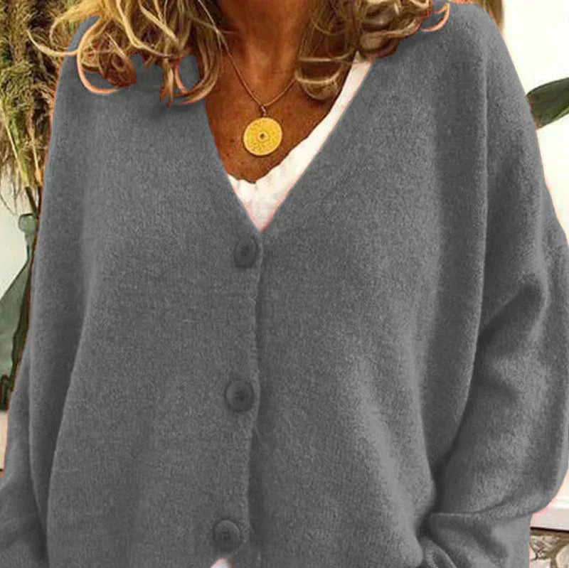 Damen - Strickjacke mit V-Ausschnitt - Knopfleiste - Stylisch und Warm für die kalte Jahreszeit