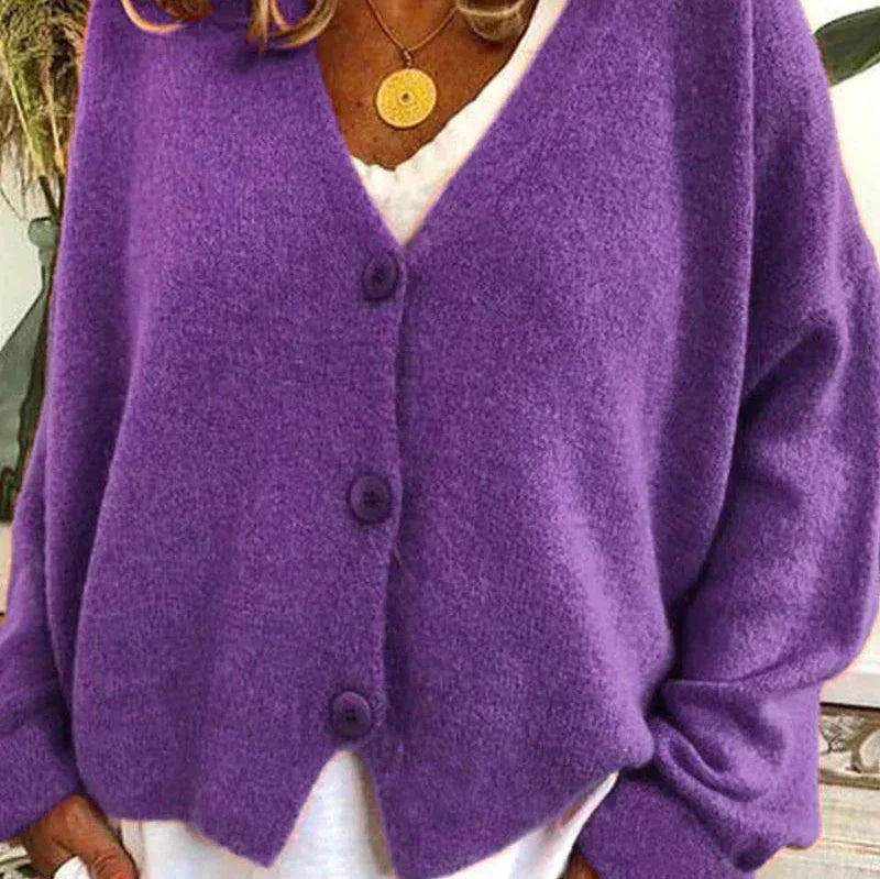 Damen - Strickjacke mit V-Ausschnitt - Knopfleiste - Stylisch und Warm für die kalte Jahreszeit
