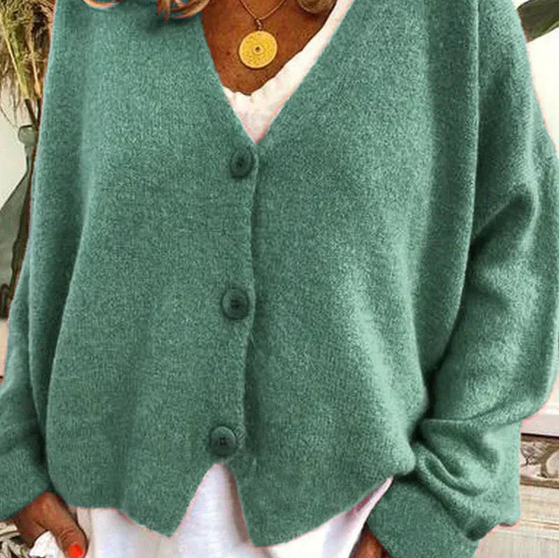 Damen - Strickjacke mit V-Ausschnitt - Knopfleiste - Stylisch und Warm für die kalte Jahreszeit
