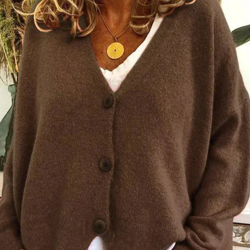 Damen - Strickjacke mit V-Ausschnitt - Knopfleiste - Stylisch und Warm für die kalte Jahreszeit