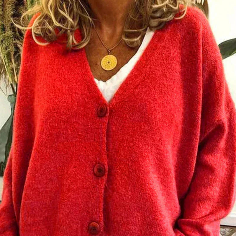 Damen - Strickjacke mit V-Ausschnitt - Knopfleiste - Stylisch und Warm für die kalte Jahreszeit