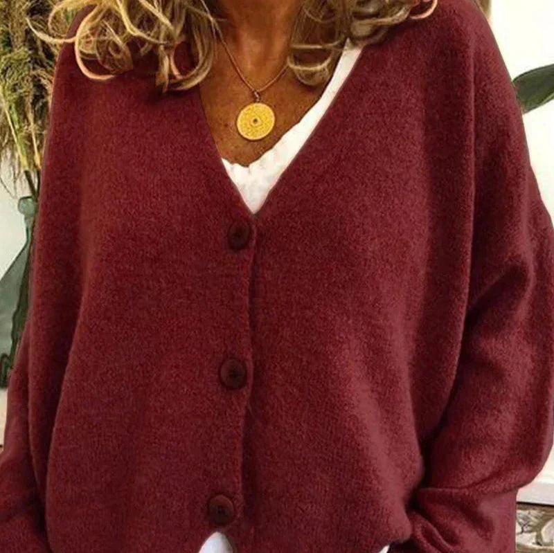 Damen - Strickjacke mit V-Ausschnitt - Knopfleiste - Stylisch und Warm für die kalte Jahreszeit