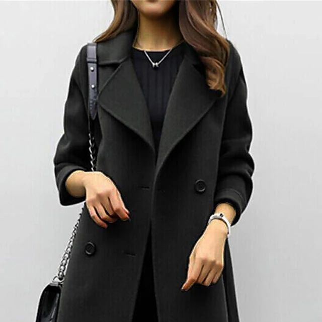 Damen - Maßgeschneiderter Wollmantel - Hoher Kragen - Stilvoller und Eleganter Wintermantel
