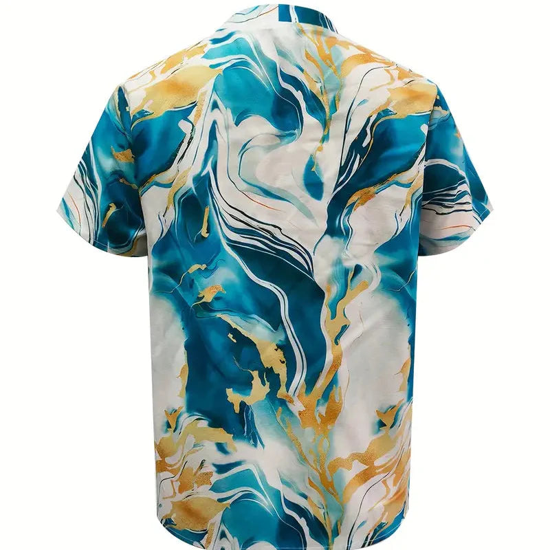 Damen - Elegantes Kurzarmshirt - Seidig Weiche Material - Marmor Print - Stilvolles Design für jeden Anlass