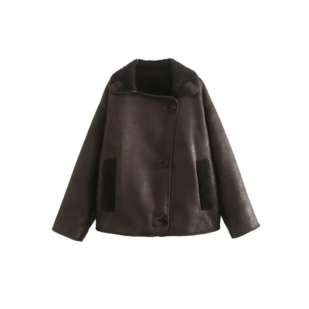 Damen - Stylische Langarm Revers Jacke - Eleganter Winterlook - Bequem und Warm