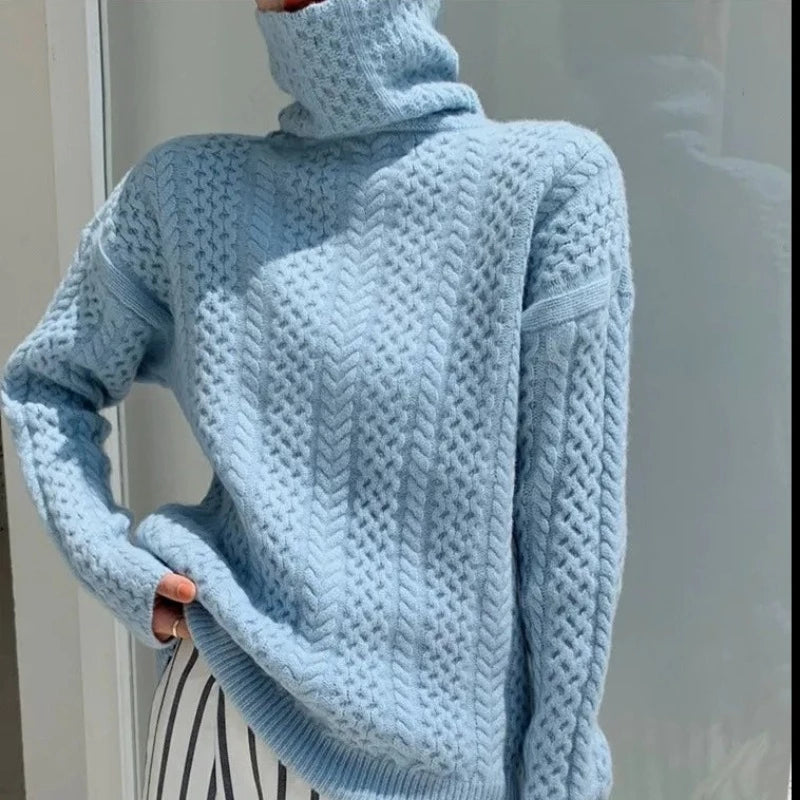 Damen - Winterpullover - Zopfstrick - Rollkragen - Gemütlicher Stil für kalte Tage