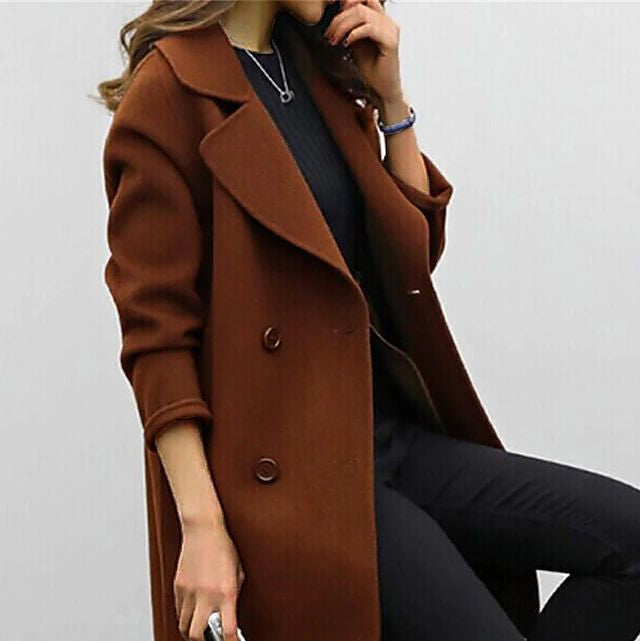 Damen - Maßgeschneiderter Wollmantel - Hoher Kragen - Stilvoller und Eleganter Wintermantel