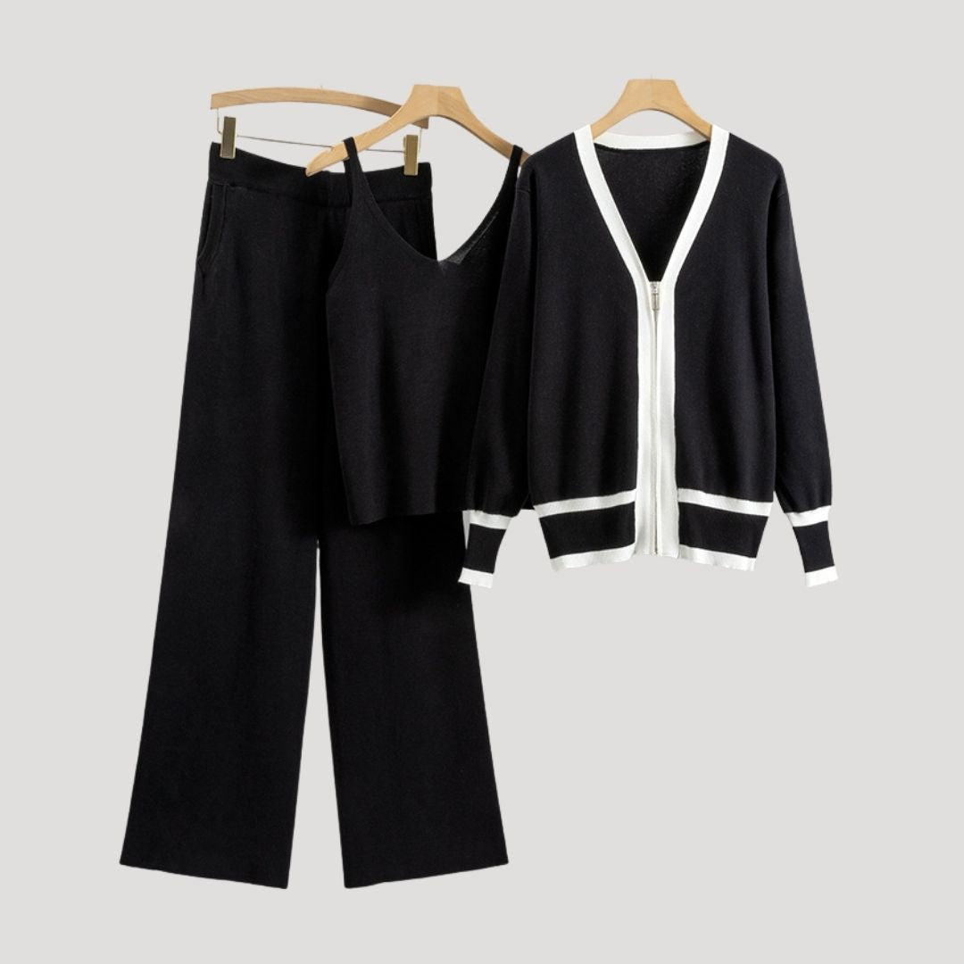 Damen - 3-teiliges Gestricktes Loungewear Set - Weichem Strick - Bequem und Stilvoll für Entspannung