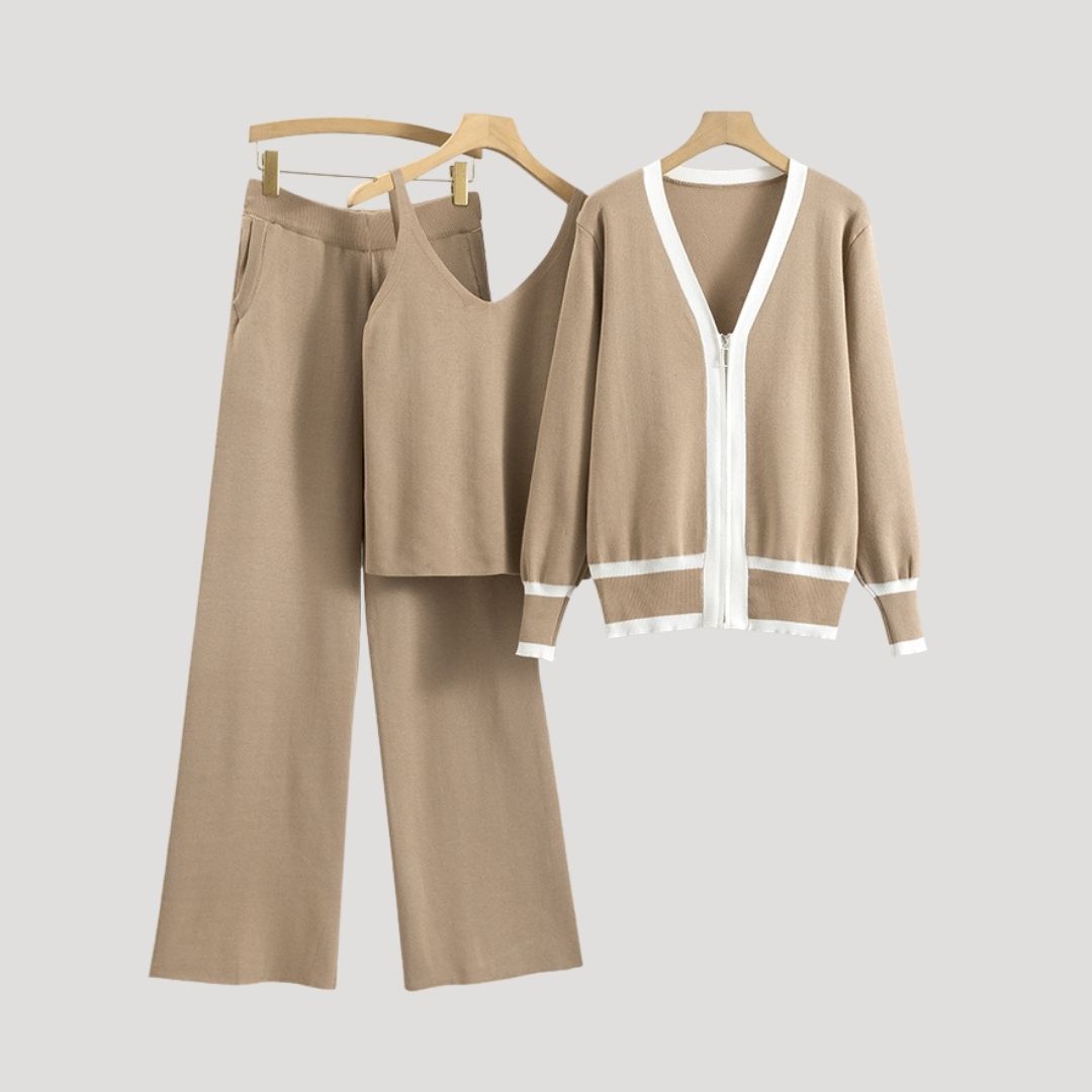 Damen - 3-teiliges Gestricktes Loungewear Set - Weichem Strick - Bequem und Stilvoll für Entspannung