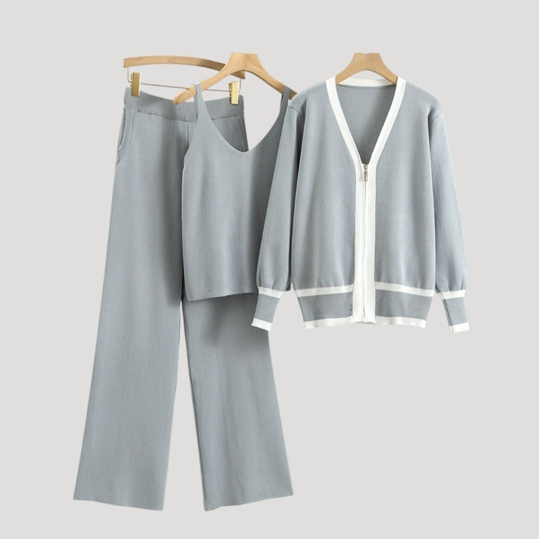 Damen - 3-teiliges Gestricktes Loungewear Set - Weichem Strick - Bequem und Stilvoll für Entspannung