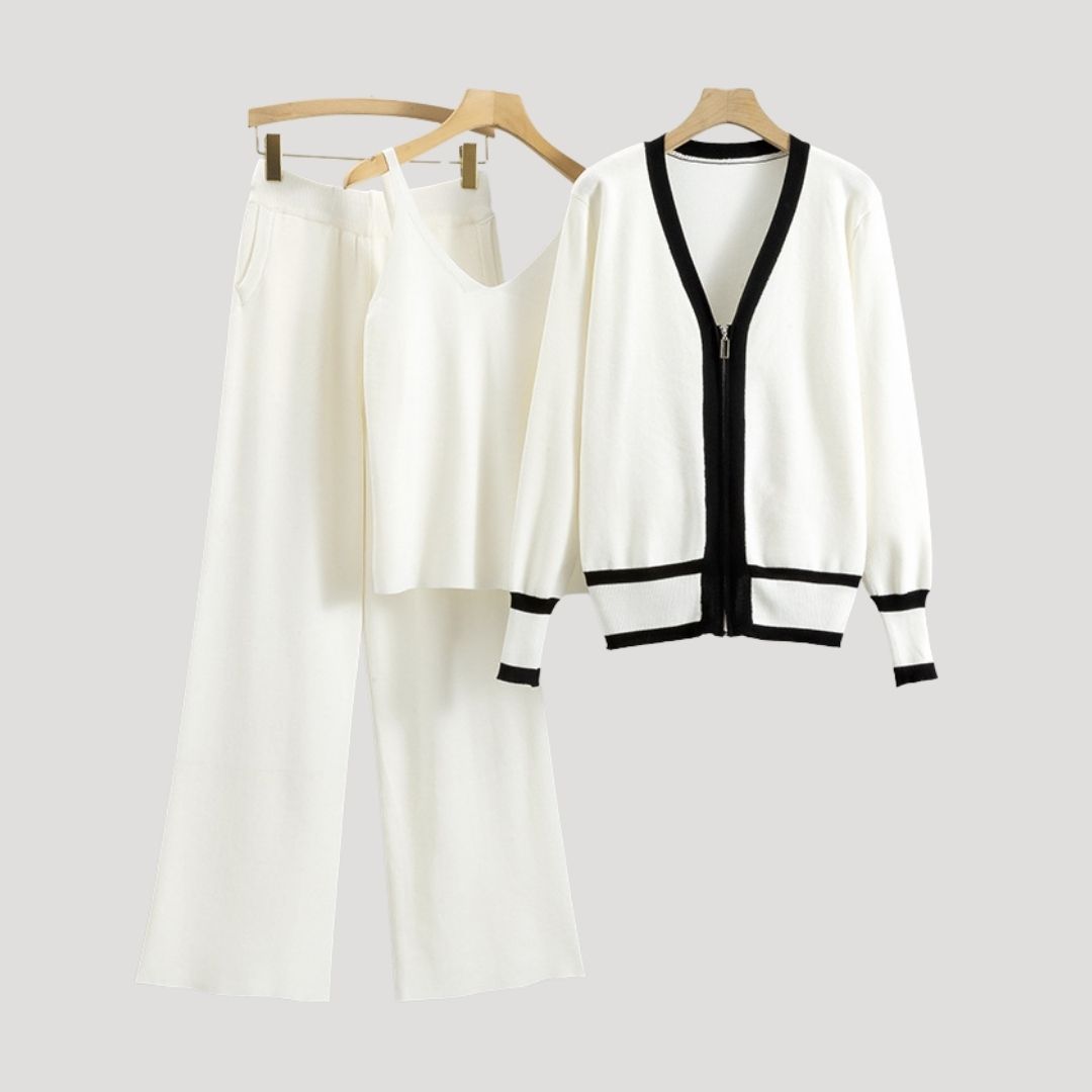 Damen - 3-teiliges Gestricktes Loungewear Set - Weichem Strick - Bequem und Stilvoll für Entspannung