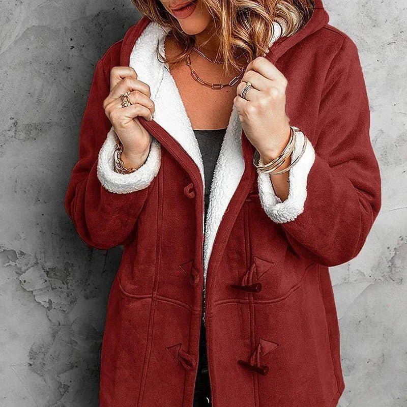 Damen - Fleecejacke - Leichtes Design - Integrierte Kapuze - Winter Style mit Kapuze