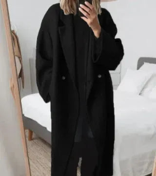 Damen - Langer Wintermantel mit Revers - Ein-Knopf-Verschluss - Stilvoller Warmhalter für kalte Tage