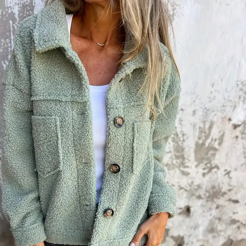 Damen - Langärmliger Teddy Mantel - Kuscheliger Winter Stoff - Perfekter Winterstil für Gemütlichkeit