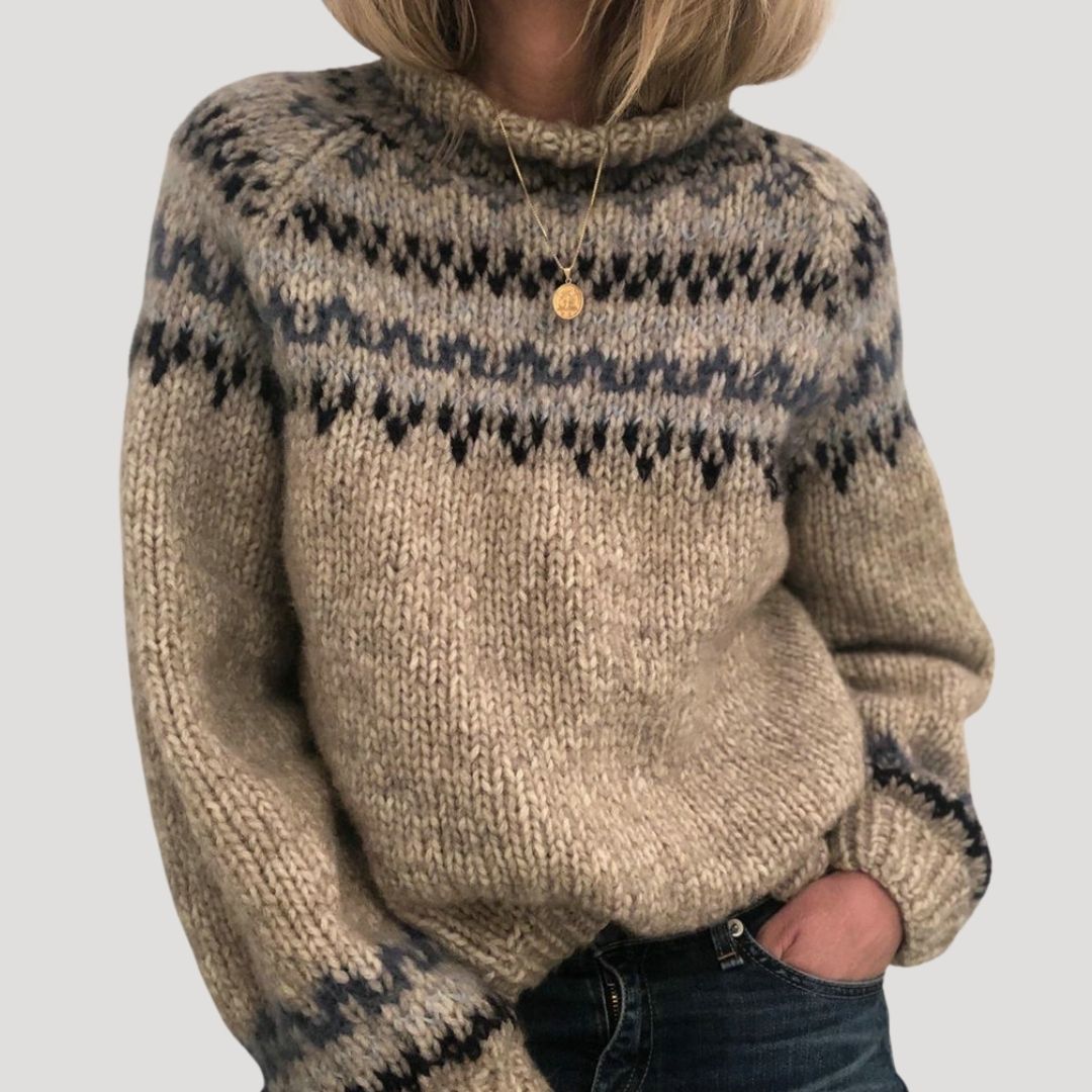 Damen - Grobstrick Pullover - Fair Isle Design - Bequemer Übergroßer Stil für kühle Tage