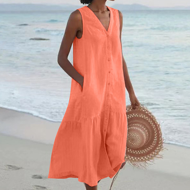 Damen - Sommerkleid - Atmungsaktives Gewebe - Minimalistisches Design - Lässiges, elegantes Kleid für jeden Anlass