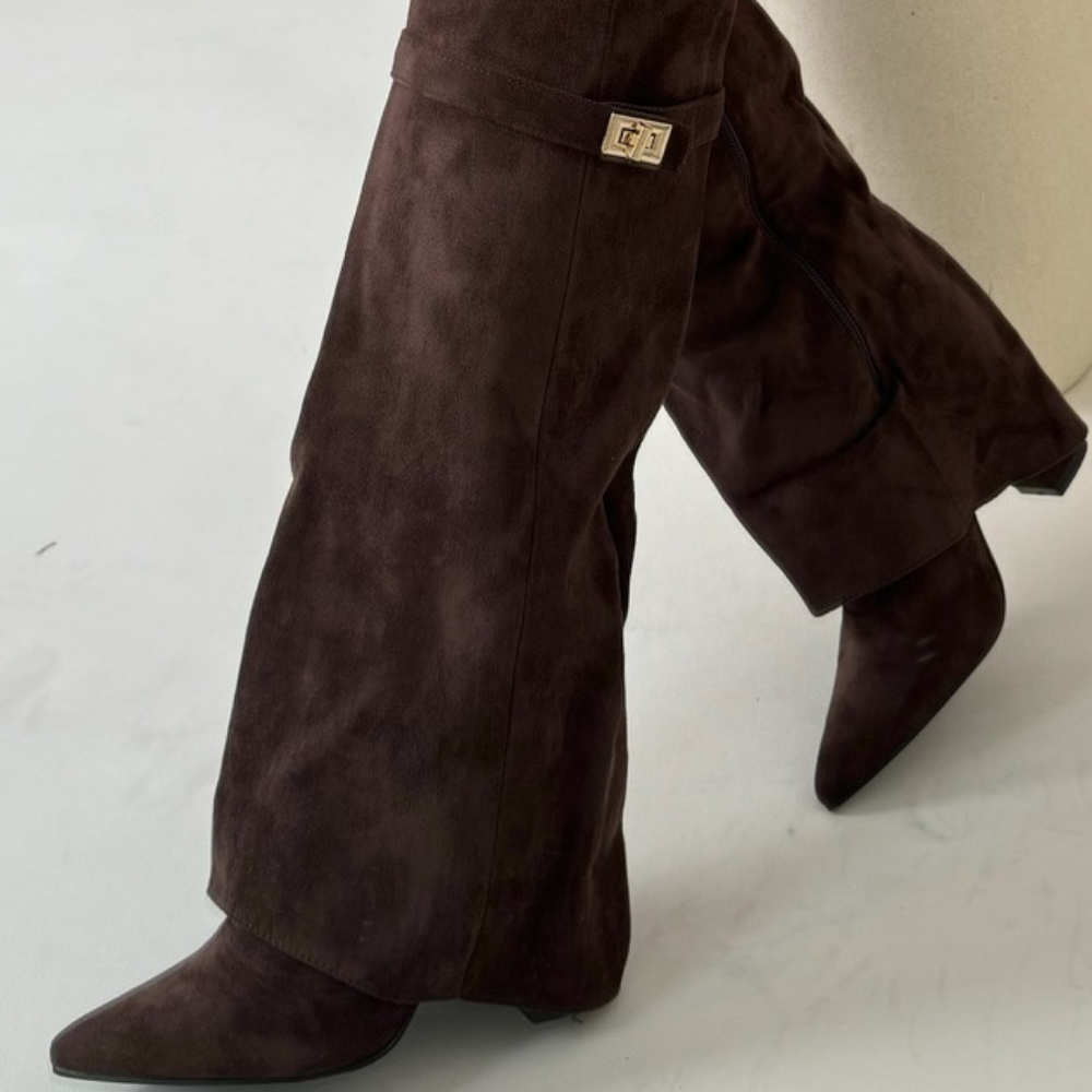 Damen - Kniehohe Stiefel - Spitz zulaufendes Leder - Reißverschluss - Elegante Boots für jeden Anlass