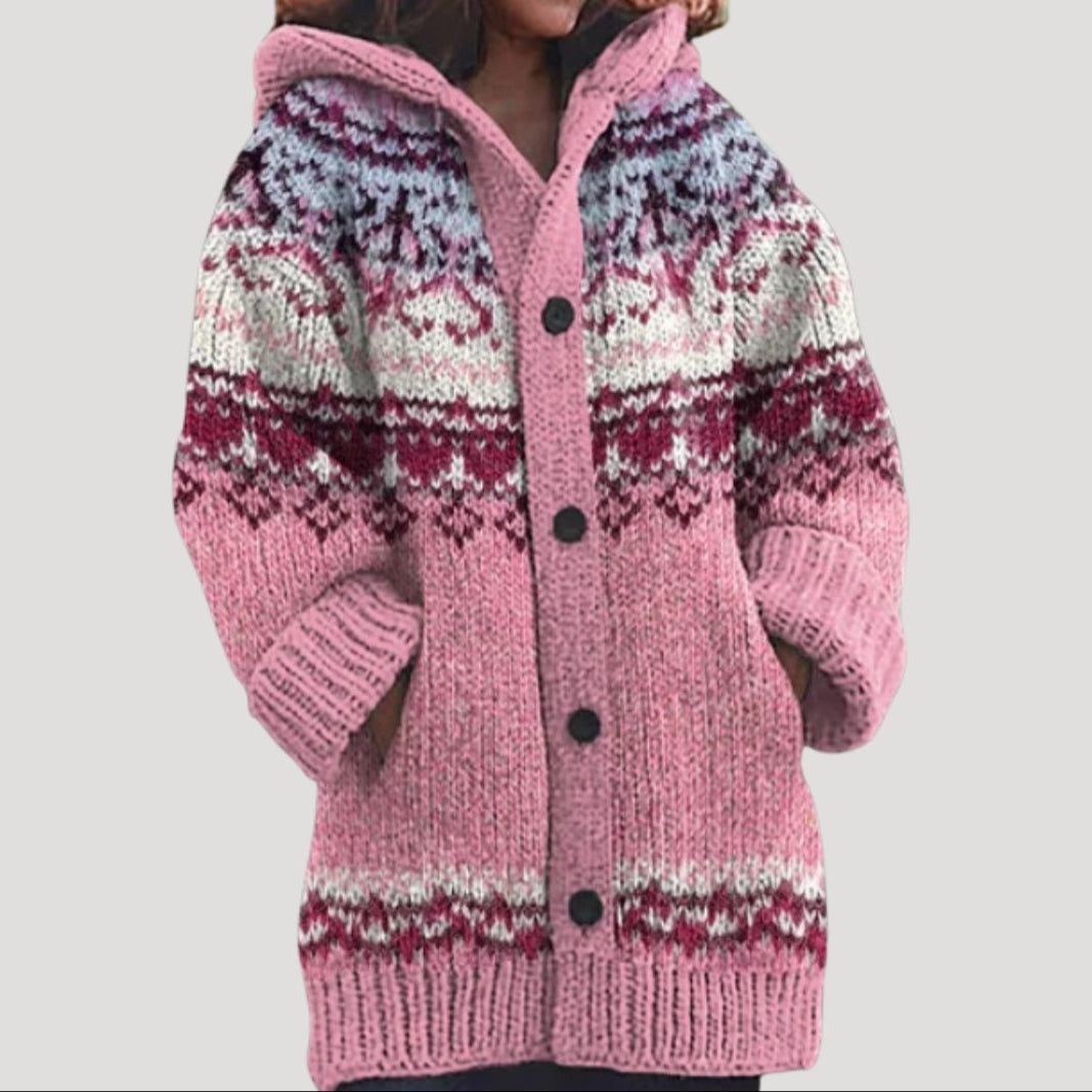Damen - Strickjacke mit grobem Strickmuster – Fair Isle Stil - Stylisch und Warm für die kalte Jahreszeit