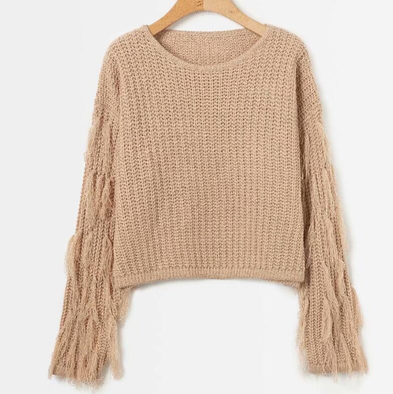 Damen - Kuscheliger Strickpullover - Fransenärmeln - Weiches Material - Gemütliche Looks