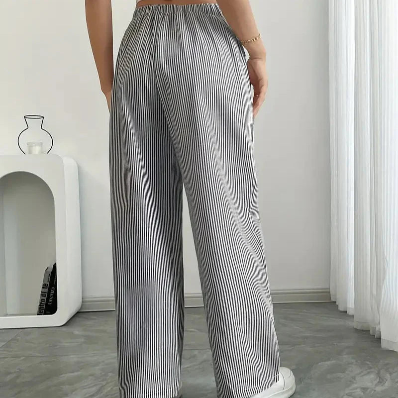 Damen - Gestreifte Hose - Bequemer Stoff - Trendy Bottoms für jeden Anlass