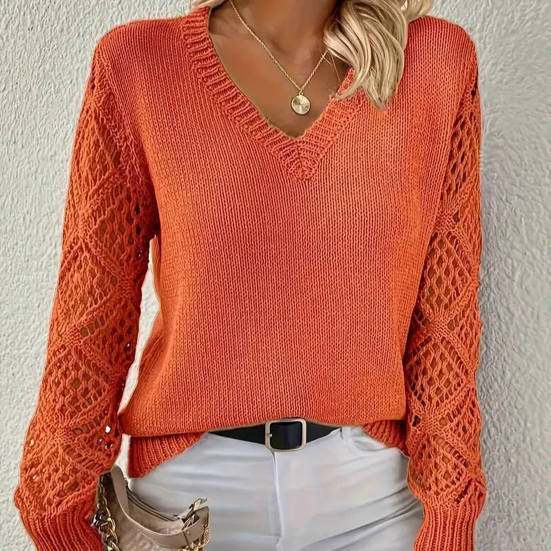 Damen - Strickpullover - Weiches Acryl-Mischgewebe - V Ausschnitt - Modischer Komfort für jeden Anlass