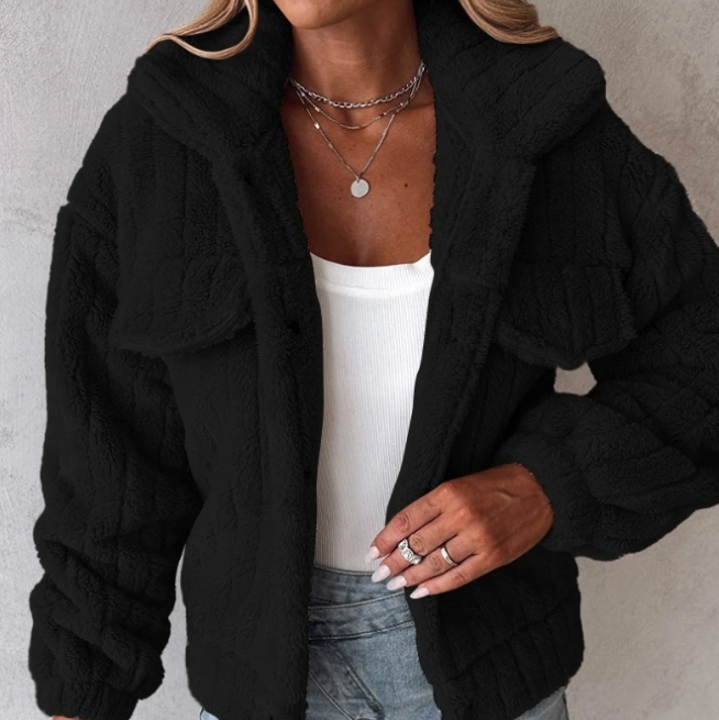 Damen - Kurzer Teddy Mantel - Wärmender Stoff - Cosy Style für kalte Tage