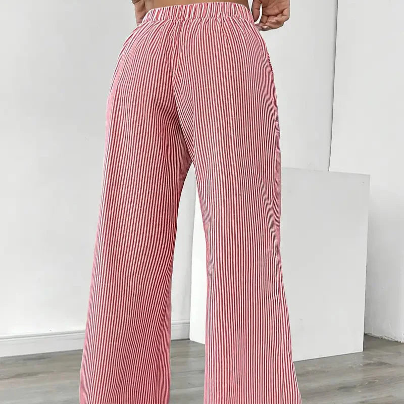 Damen - Gestreifte Hose - Bequemer Stoff - Trendy Bottoms für jeden Anlass