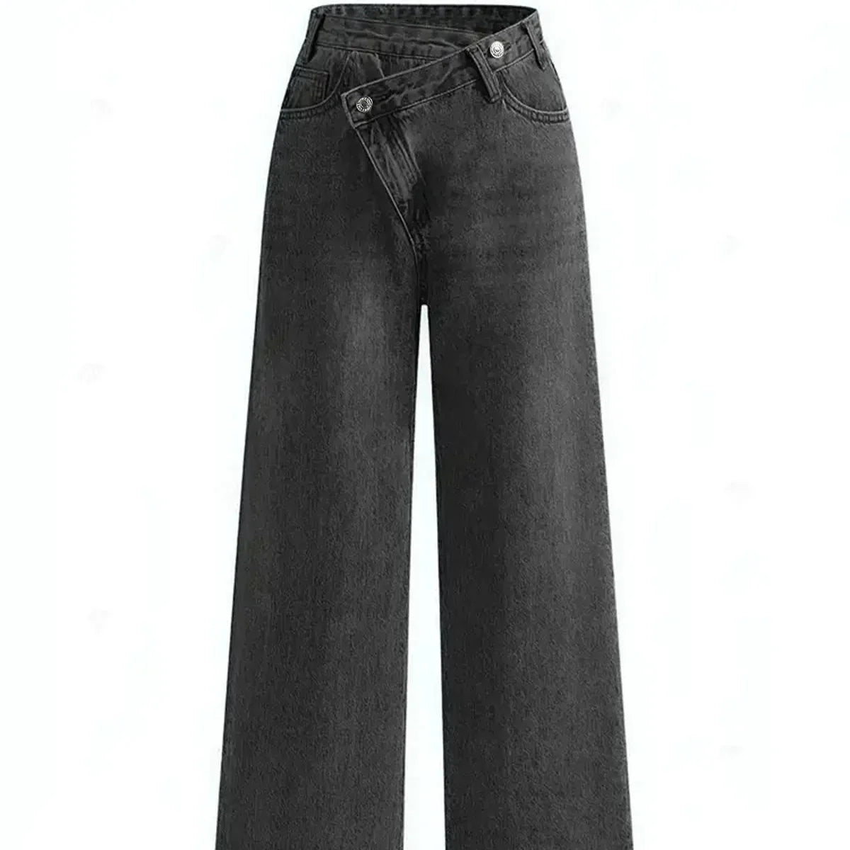 Damen - Asymmetrische Taillenweite Jeans - Polyester Denim - Breite Beine - Trendy Style für mühelosen Chic
