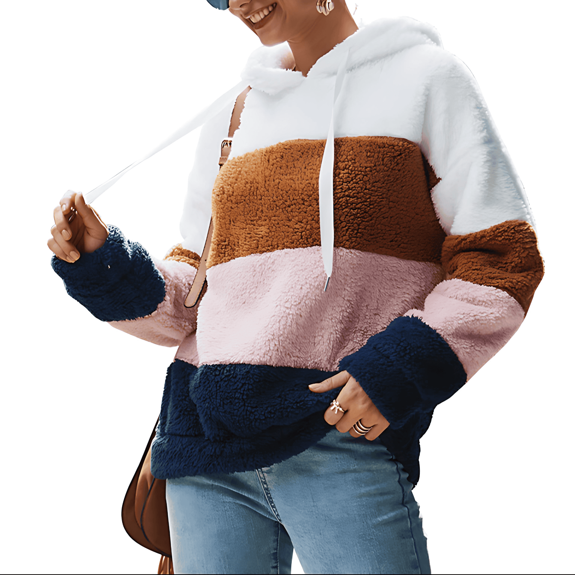 Damen - Fleece Kapuzenpullover - Farbblock-Stil - Weicher Stoff für Komfort und Stil