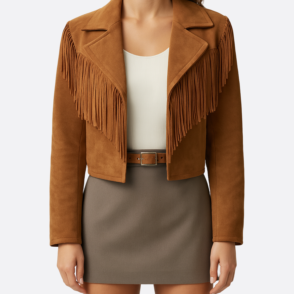 Damen - Fransenjacke - Wildleder - Taillenlang - Stilvolle und trendige jacke