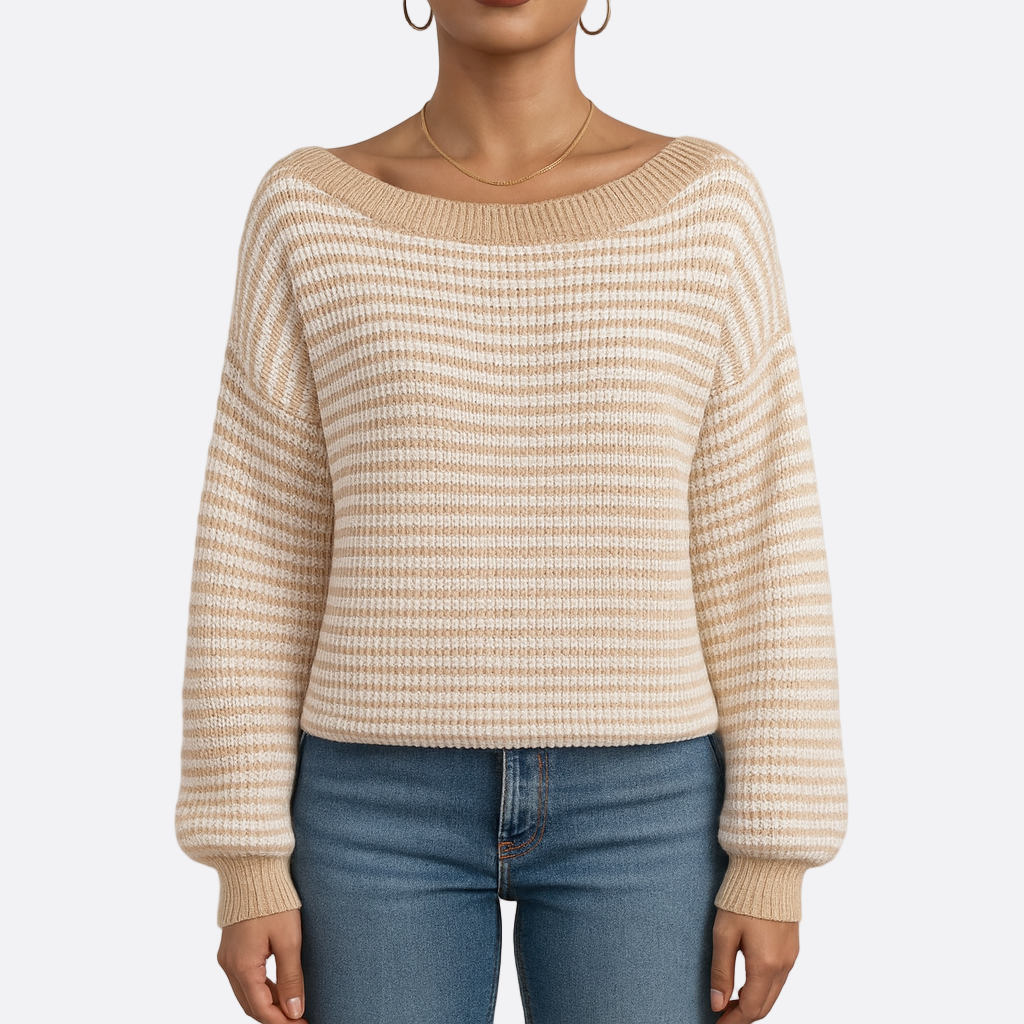 Damen - Gestreifter Strickpullover - Übergrößen - Weich und Bequem - Perfekt für jeden Anlass