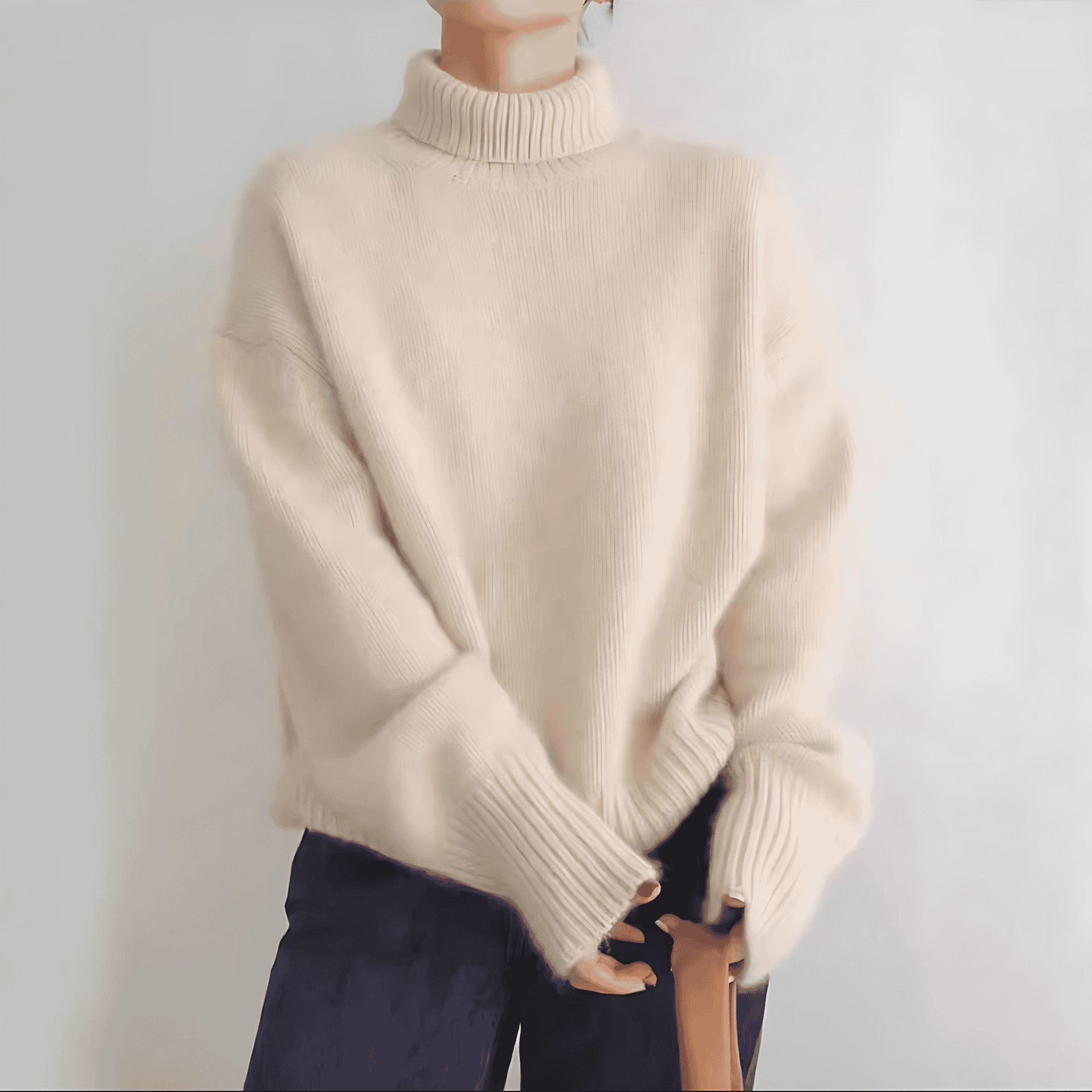 Damen - Gestrickter Pullover - Hohem Kragen - Lockerer Stil für ultimativen Komfort