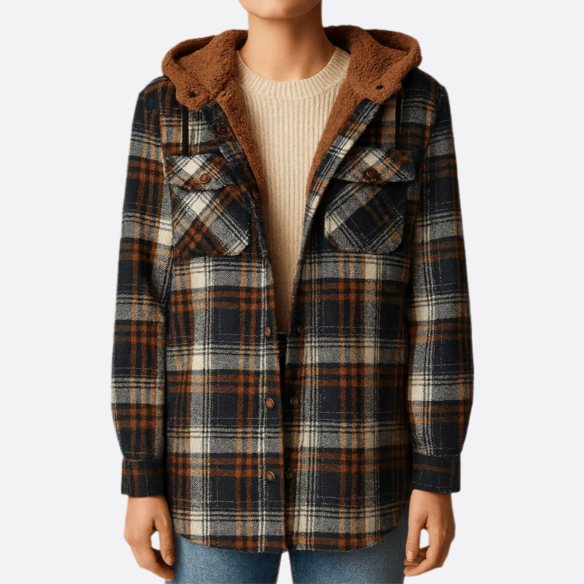 Damen - Karierte Winterjacke mit Kapuze - Langlebiges Material - Warmes Futter für kalte Tage - Stylisch und Bequem