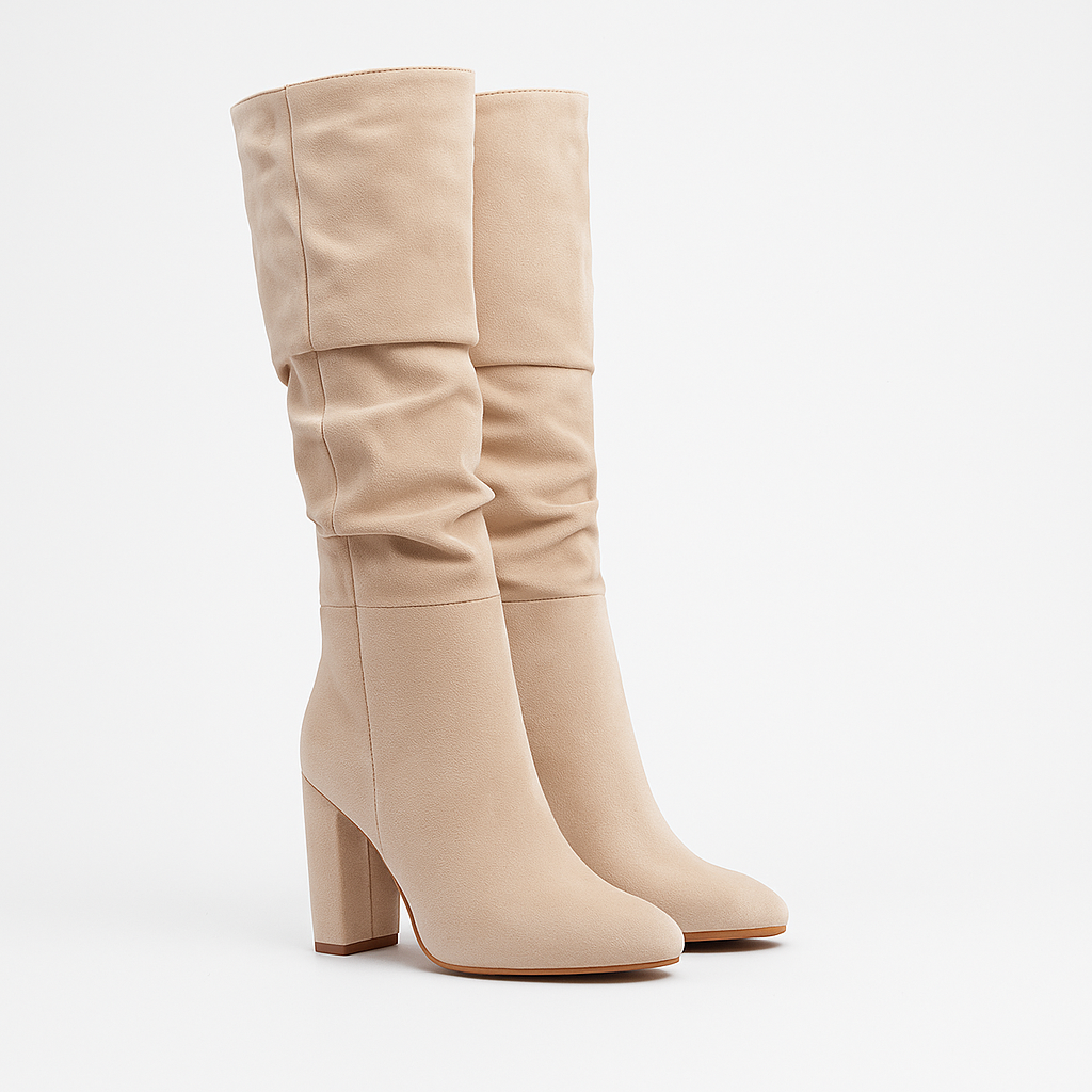 Damen - Kniehohe Stiefel - Seitlicher Reißverschluss & Gepolsterter Absatz - Modische Stiefel für jeden Anlass