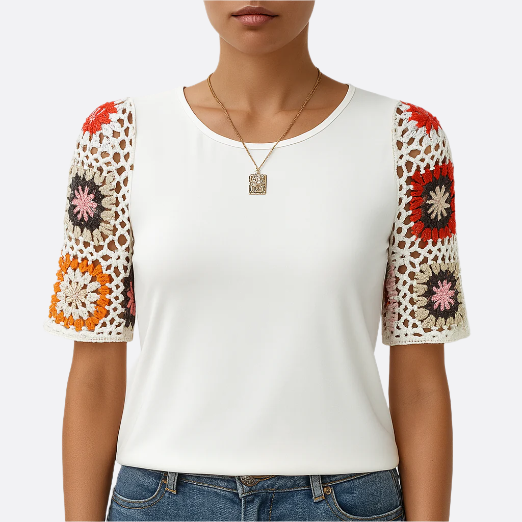 Damen - Bluse mit geometrischem Rundhalsausschnitt - Gewebemischung - Stilvolles & trendiges Top für jeden Anlass