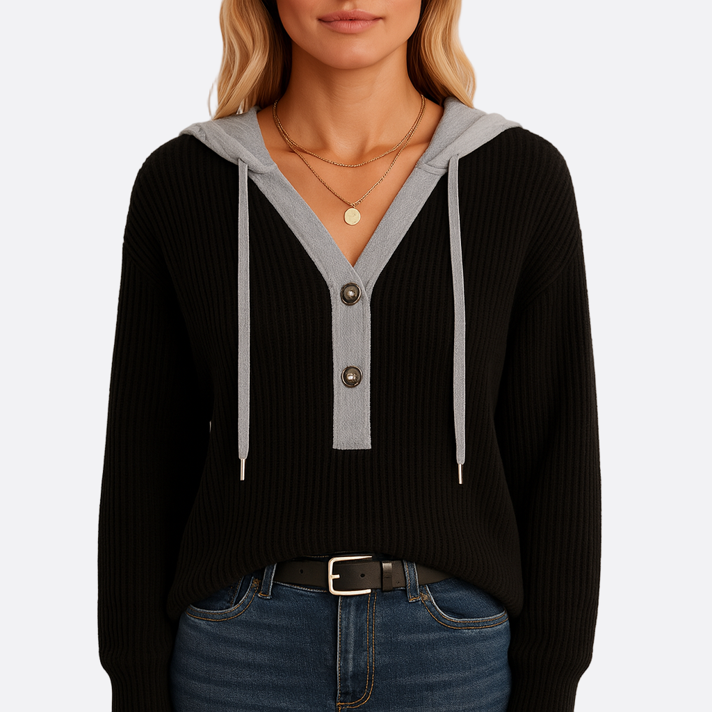 Damen - Kuscheliges Kapuzensweatshirt - Weiches Material - Kontrast Kapuze - Bequeme Freizeitmode