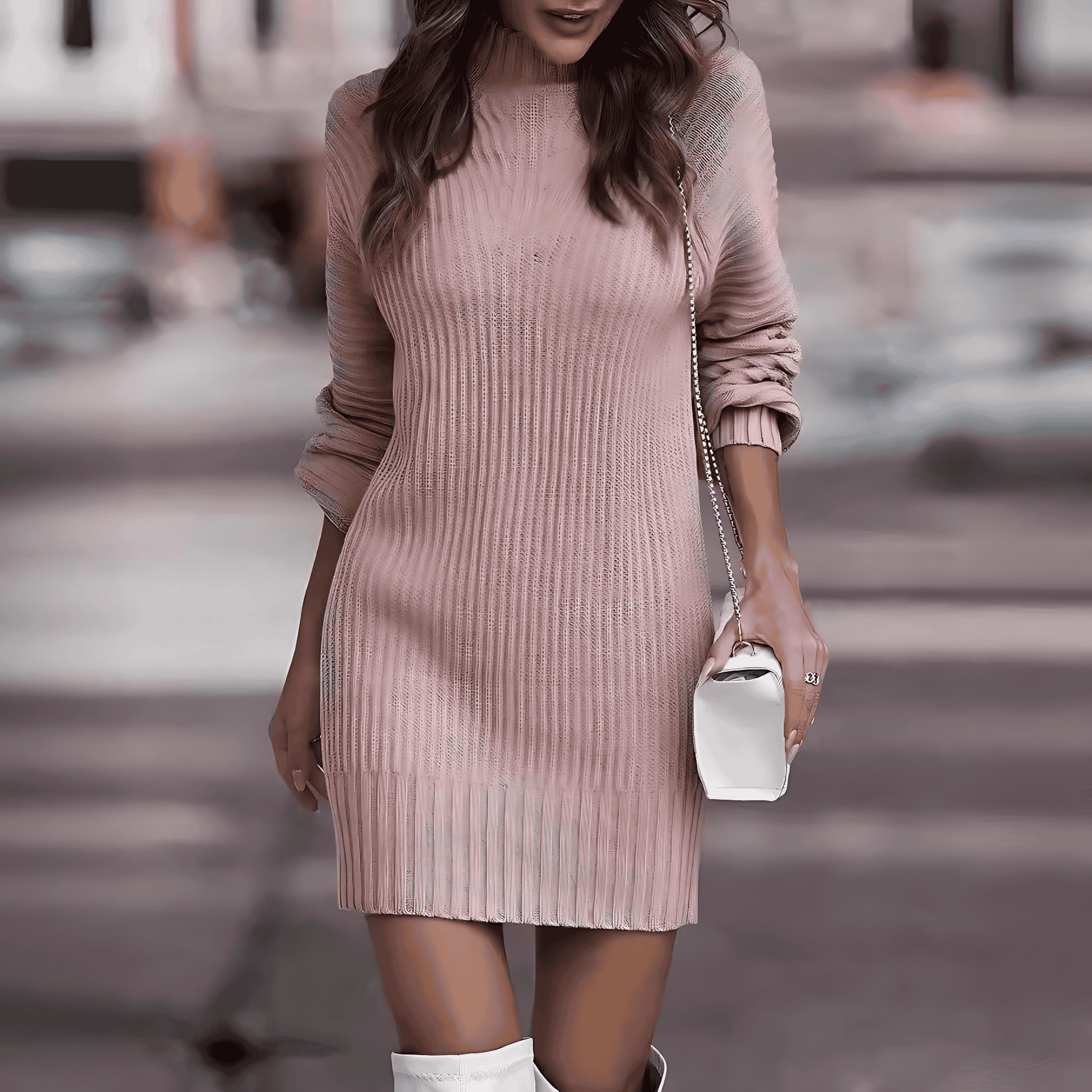 Damen - Minikleid - Rippenstrick - Stehkragen - Stylischer und bequemer für jeden Anlass