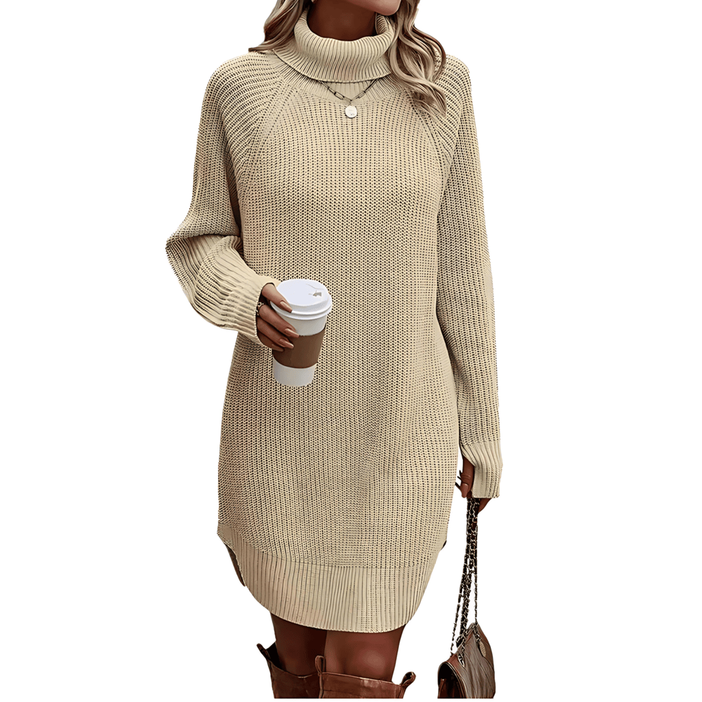 Damen - Rollkragen Strickpullover Kleid - Langärmlig - Bequem und stilvoll für jeden Anlass